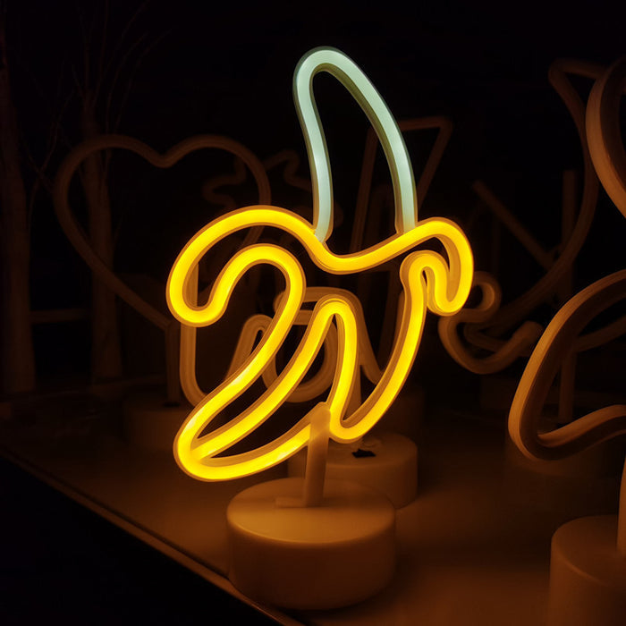 Banana Neon LED Night Lights: yellow, warm white banana, cartoon style