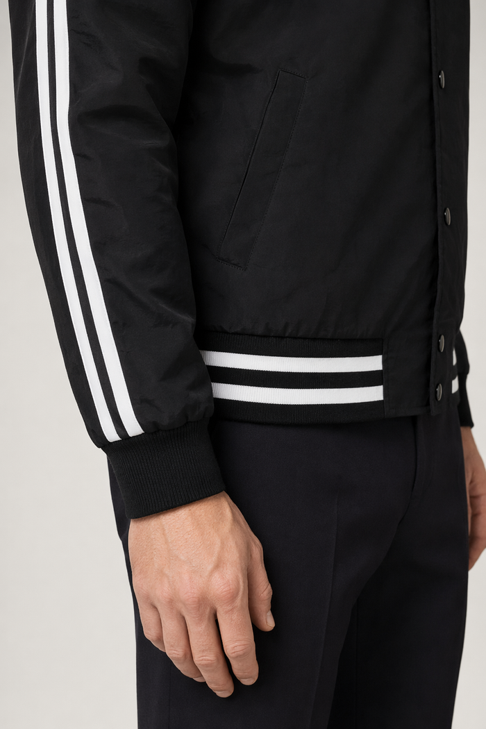 Baseball Jacket for Men with Stripes Black