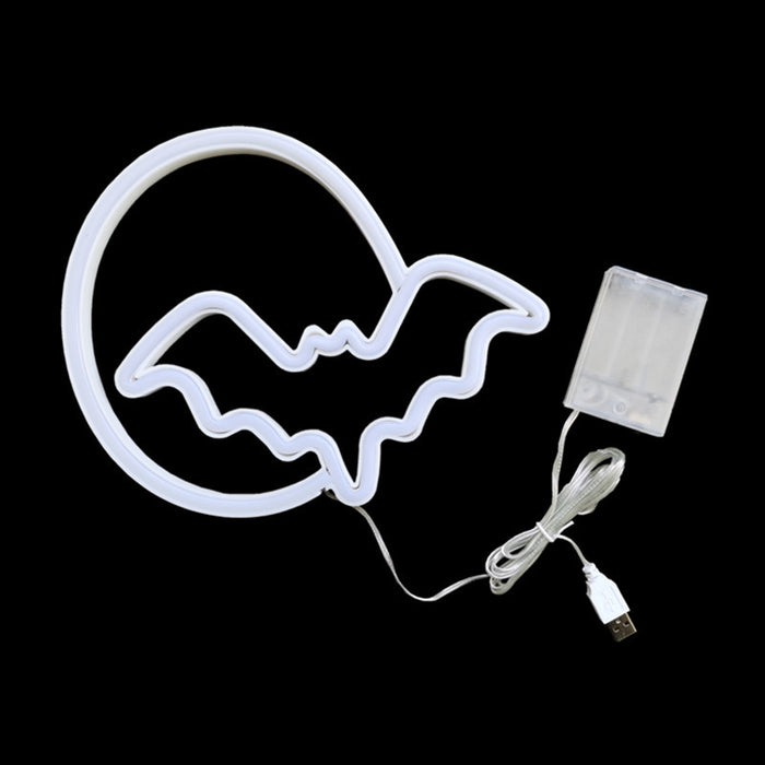 Bat Neon Sign with Customizable Placement: blue, pink bat, cartoon neon style