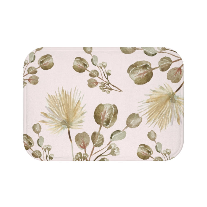 Bath Mat Home Accents, Garden Blooms: pale pink, olive green botanical floral theme, botanical watercolor style