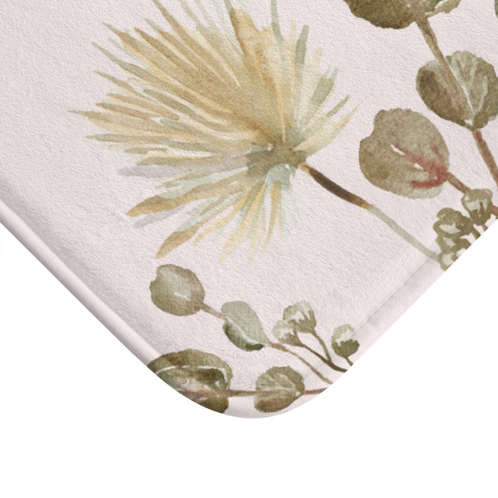 Bath Mat Home Accents, Garden Blooms: pale pink, olive green botanical floral theme, botanical watercolor style