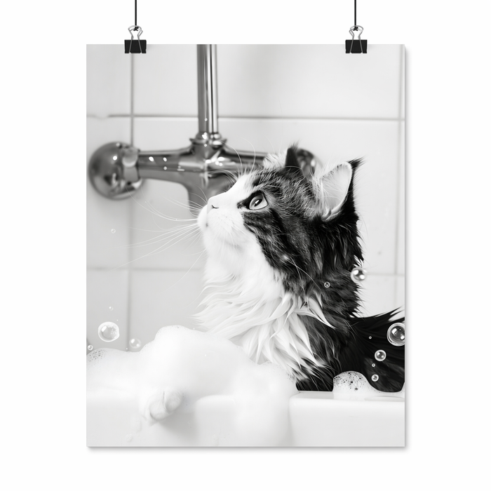 Bathroom Wall Art Print featuring Feline in Tub Decoration Default