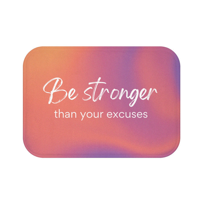 Be Unyielding Against Your Excuses Bath Mat: coral pink, orange rectangular mat or pad, motivational, modern style
