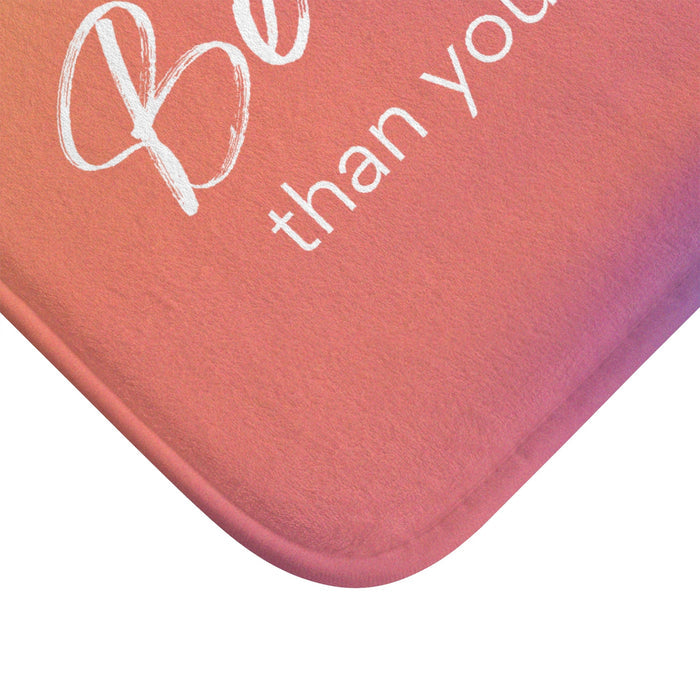 Be Unyielding Against Your Excuses Bath Mat: coral pink, orange rectangular mat or pad, motivational, modern style