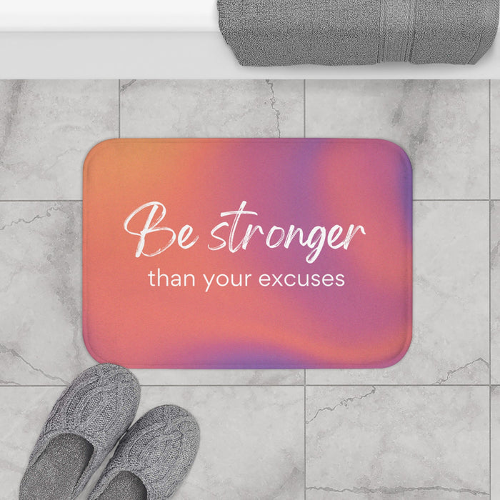Be Unyielding Against Your Excuses Bath Mat: coral pink, orange rectangular mat or pad, motivational, modern style