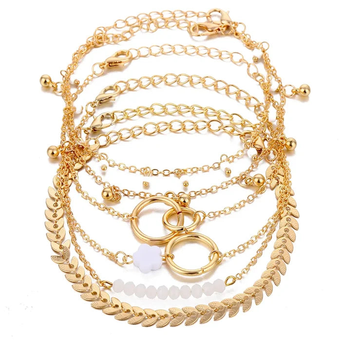 Beaded Bracelets Set with a Bohemian Vibe: gold, white bracelet set, minimal bohemian style