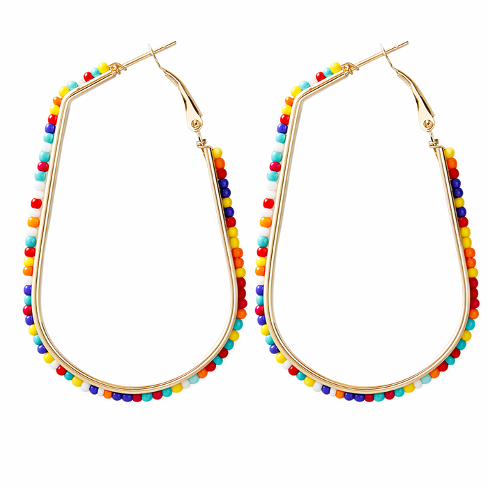 Beaded Elongated Circle Earrings Rainbow