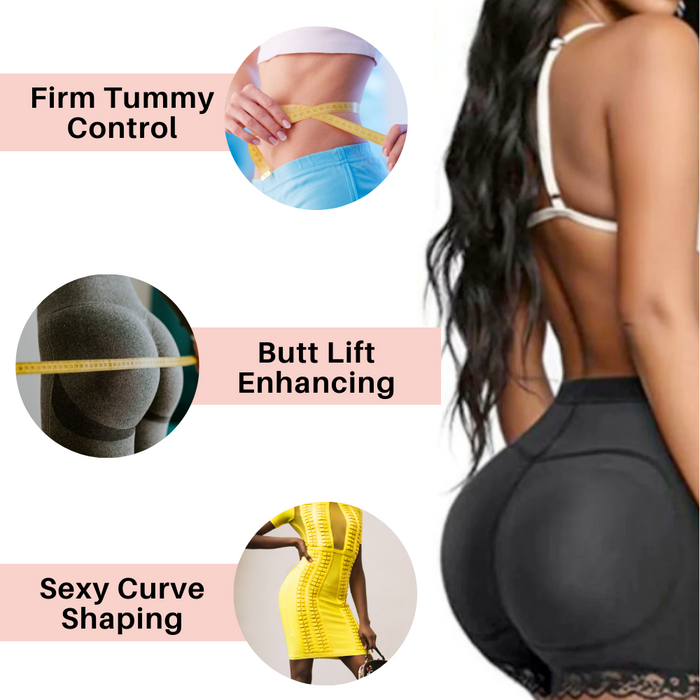 Beige Butt Lifting Padded Underwear: black, pink high-waisted shaping shorts/leggings, body-shaping lingerie/activewear promo