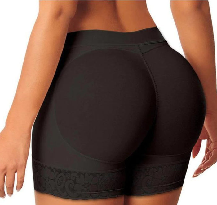 Beige Butt Lifting Padded Underwear: black, pink high-waisted shaping shorts/leggings, body-shaping lingerie/activewear promo