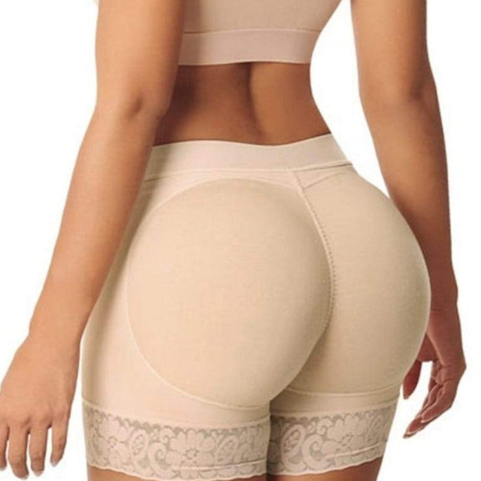 Beige Butt Lifting Padded Underwear: black, pink high-waisted shaping shorts/leggings, body-shaping lingerie/activewear promo