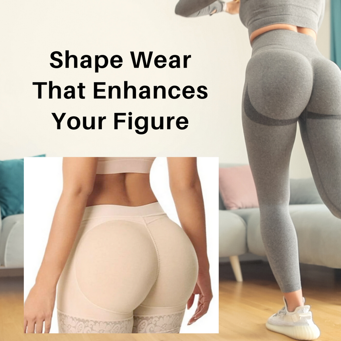 Beige Butt Lifting Padded Underwear: black, pink high-waisted shaping shorts/leggings, body-shaping lingerie/activewear promo