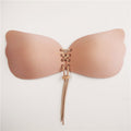 Beige Push Up Bra with Butterfly Design: nude beige, tan adhesive lace-up bra, minimal style