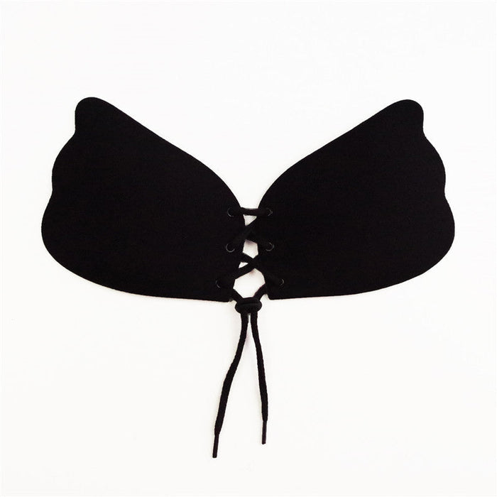 Beige Push Up Bra with Butterfly Design: nude beige, tan adhesive lace-up bra, minimal style