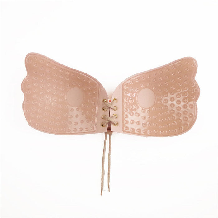 Beige Push Up Bra with Butterfly Design: nude beige, tan adhesive lace-up bra, minimal style