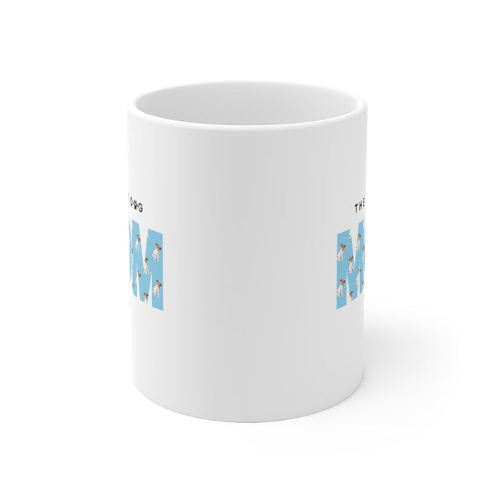 Best Ceramic Mug for the Ultimate Dog Mom, 11oz: white, light blue dog, minimal, playful style