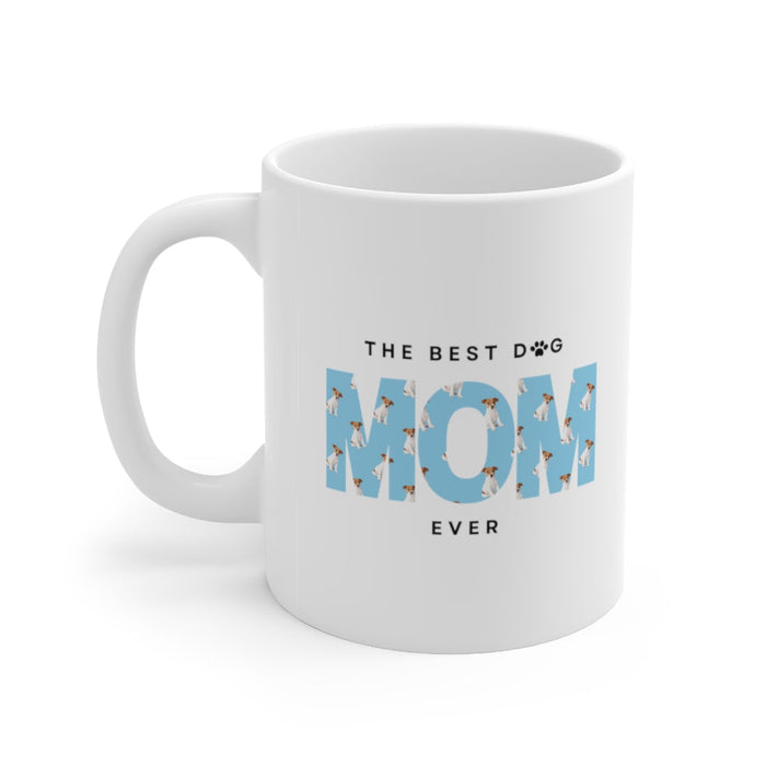 Best Ceramic Mug for the Ultimate Dog Mom, 11oz: white, light blue dog, minimal, playful style