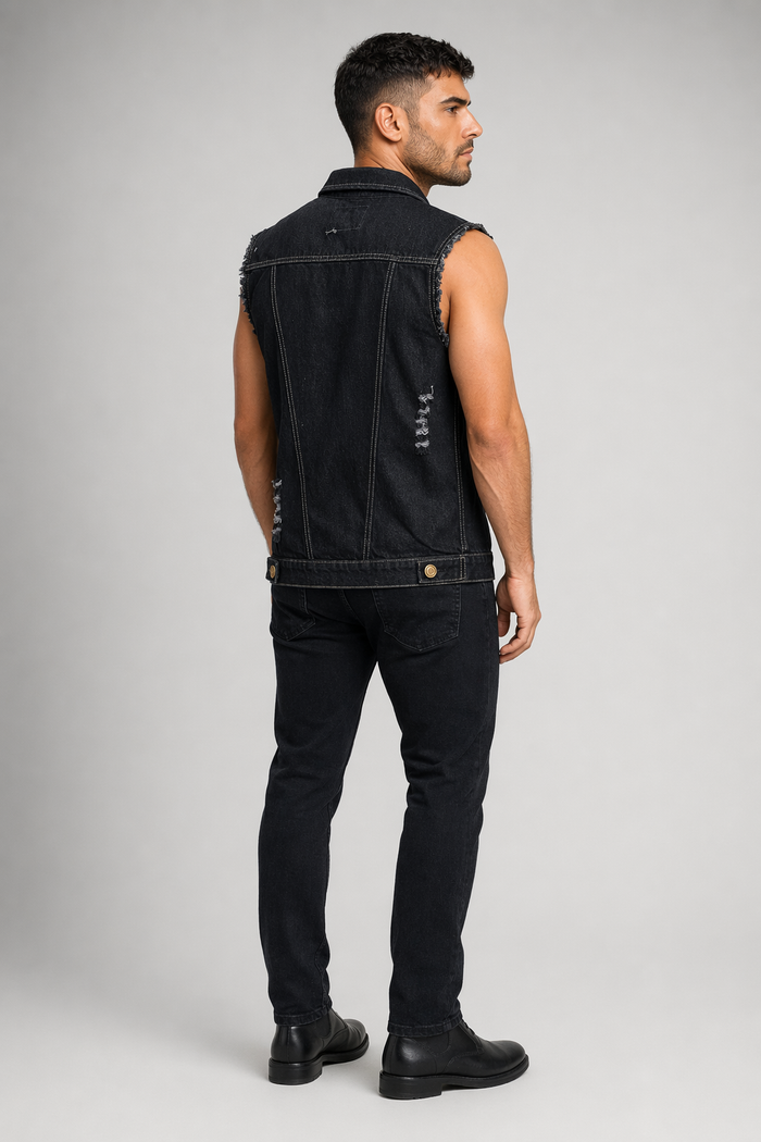 Black Denim Vest for Men's Urban Fashion Default