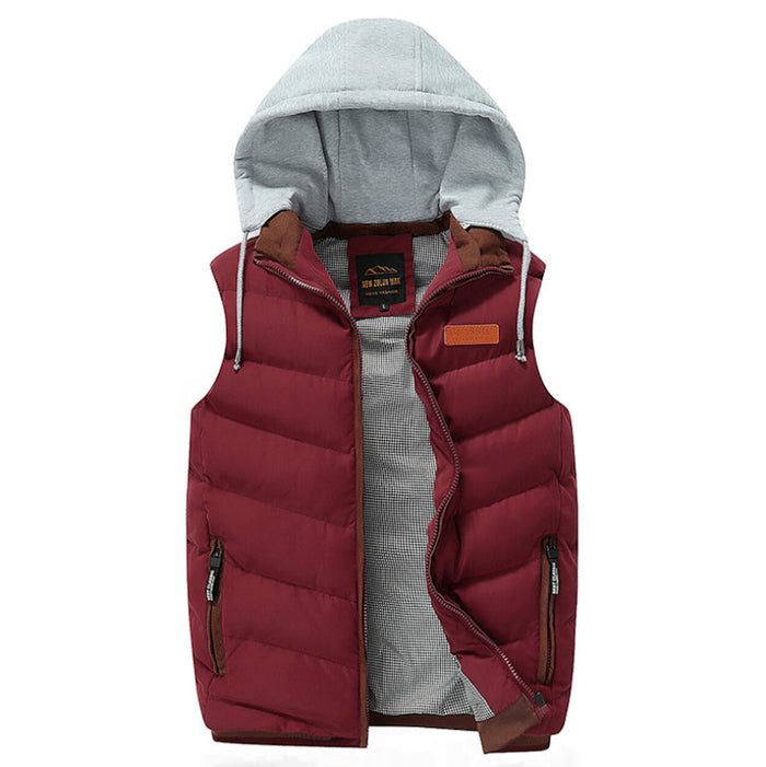 Black Removable Hooded Puffer Vest for Men's Winter Wear: black, gray hooded puffer vest, casual sporty style
