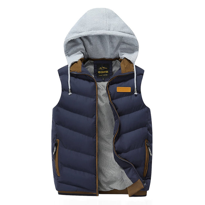 Black Removable Hooded Puffer Vest for Men's Winter Wear: black, gray hooded puffer vest, casual sporty style