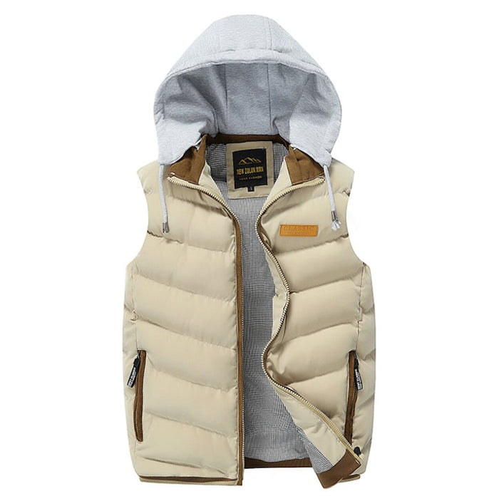 Black Removable Hooded Puffer Vest for Men's Winter Wear: black, gray hooded puffer vest, casual sporty style