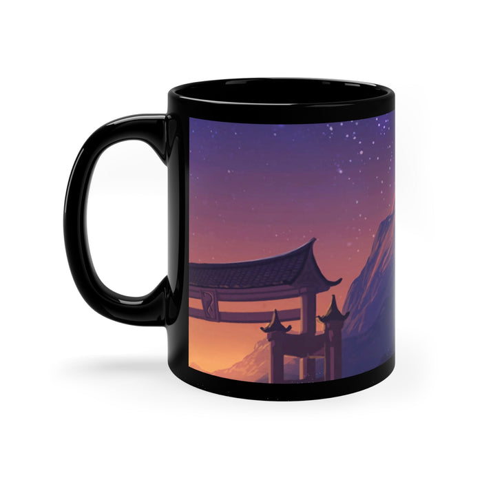 Black Space Girl Anime Coffee Tea Mug: black, teal blue anime-style female character, anime/cartoon style