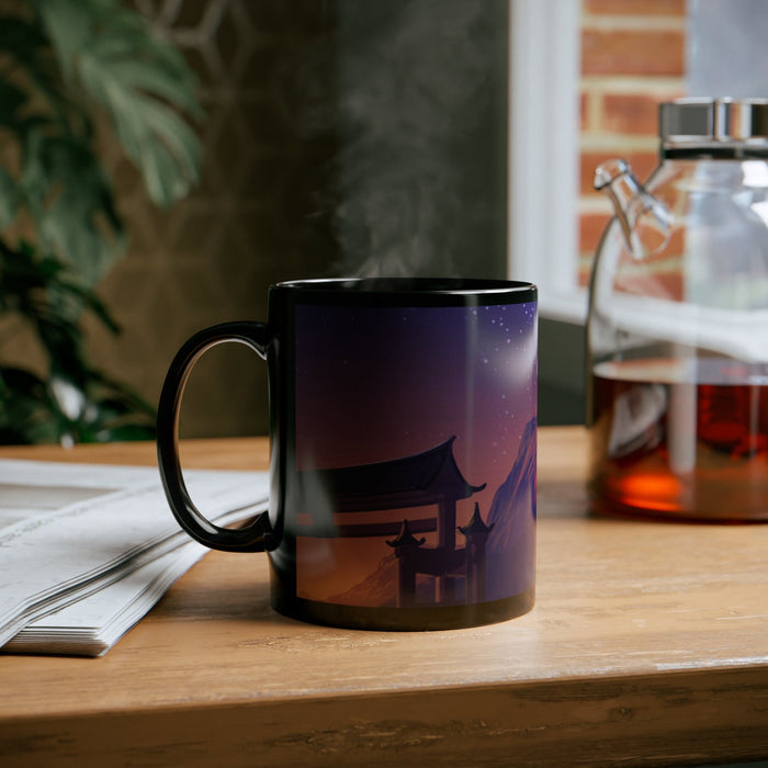 Black Space Girl Anime Coffee Tea Mug: black, teal blue anime-style female character, anime/cartoon style