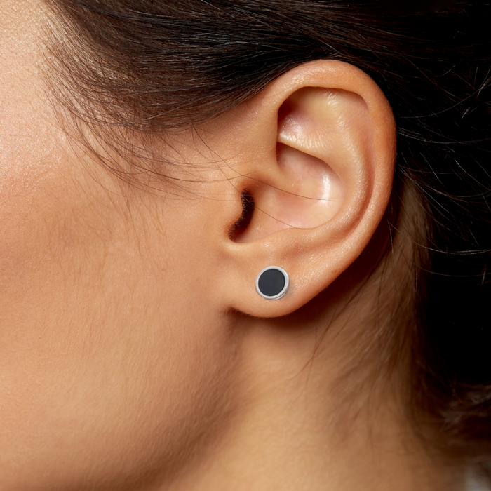 Black Stud Earrings for Both Genders: dark gray, silver stud earring, minimal style