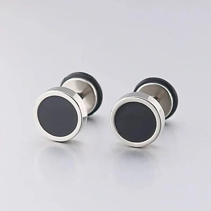Black Stud Earrings for Both Genders: dark gray, silver stud earring, minimal style
