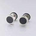 Black Stud Earrings for Both Genders: dark gray, silver stud earring, minimal style