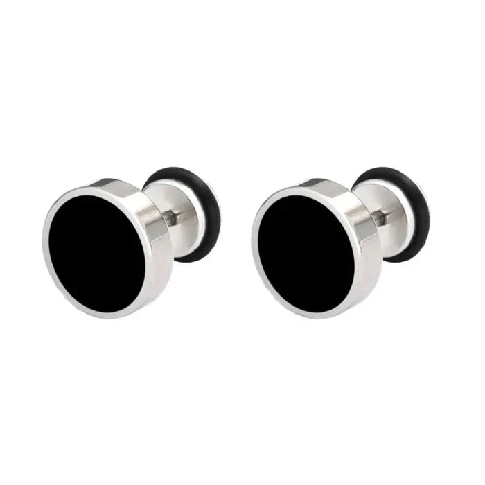 Black Stud Earrings for Both Genders: dark gray, silver stud earring, minimal style