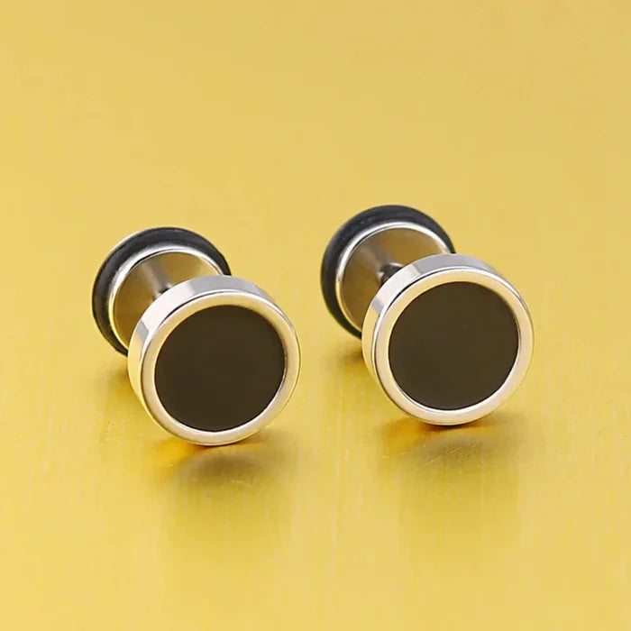 Black Stud Earrings for Both Genders: dark gray, silver stud earring, minimal style