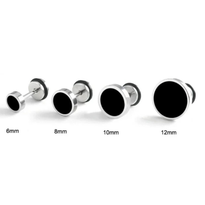 Black Stud Earrings for Both Genders: dark gray, silver stud earring, minimal style