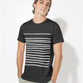 Black Tee for Men with Stripes: black, white short-sleeve T-shirt, minimal style