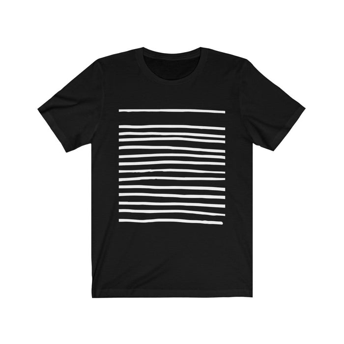 Black Tee for Men with Stripes: black, white short-sleeve T-shirt, minimal style