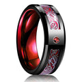 Black Zirconium Ring for Men: black, bright green Celtic knotwork pattern, ornate gothic/Celtic style