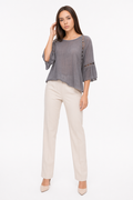 Blouse with Cut-Outs on the Quarter Sleeves Gray