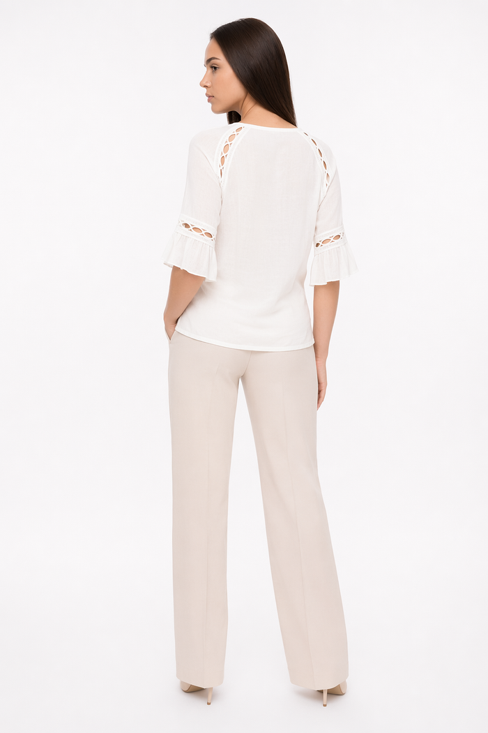 Blouse with Cut-Outs on the Quarter Sleeves White