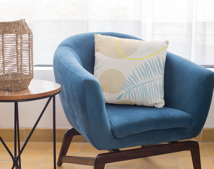 Blue Foliage Pillow Home Decor, Available in 4 Different Sizes: off-white, beige decorative throw pillow, minimal abstract bo