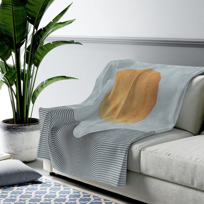 Blue Plush Throw Blankets with Sun Abstract Design, Available in 3 Sizes: light gray, white sofa throw blanket, minimal moder