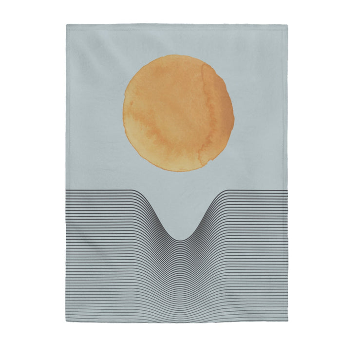 Blue Plush Throw Blankets with Sun Abstract Design, Available in 3 Sizes: light gray, white sofa throw blanket, minimal moder