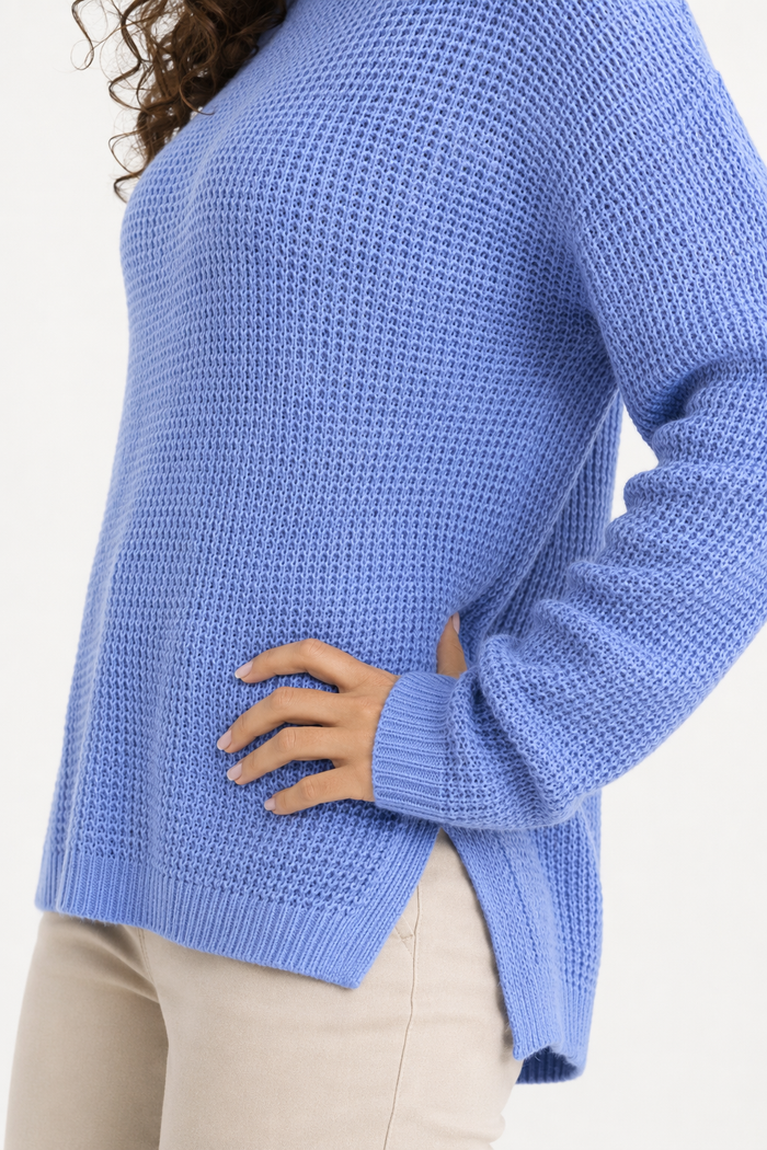 Blue Round Neck Sweater for Women with a Comfortable Fit Default