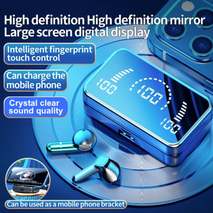 Bluetooth 5.3 Wireless Earbuds with Dragon-inspired Design: white, light blue wireless earbuds with charging/display case, mi