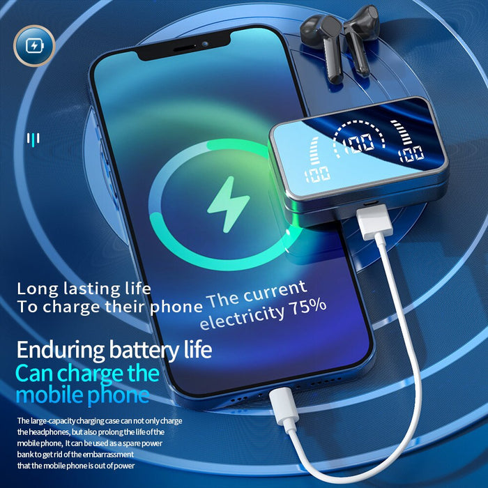 Bluetooth 5.3 Wireless Earbuds with Dragon-inspired Design: white, light blue wireless earbuds with charging/display case, mi