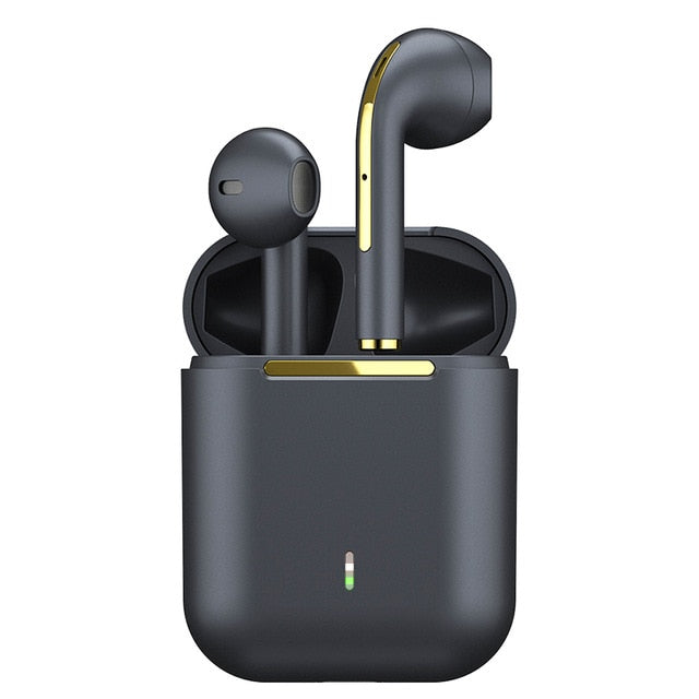 Bluetooth Earbuds, Dragon J-MAX Edition: dark gray, black wireless earbuds with charging case, minimal style