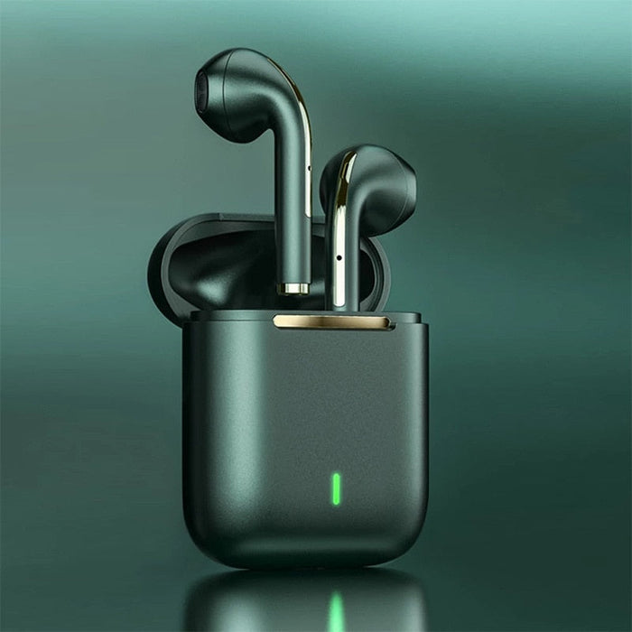 Bluetooth Earbuds, Dragon J-MAX Edition: dark gray, black wireless earbuds with charging case, minimal style
