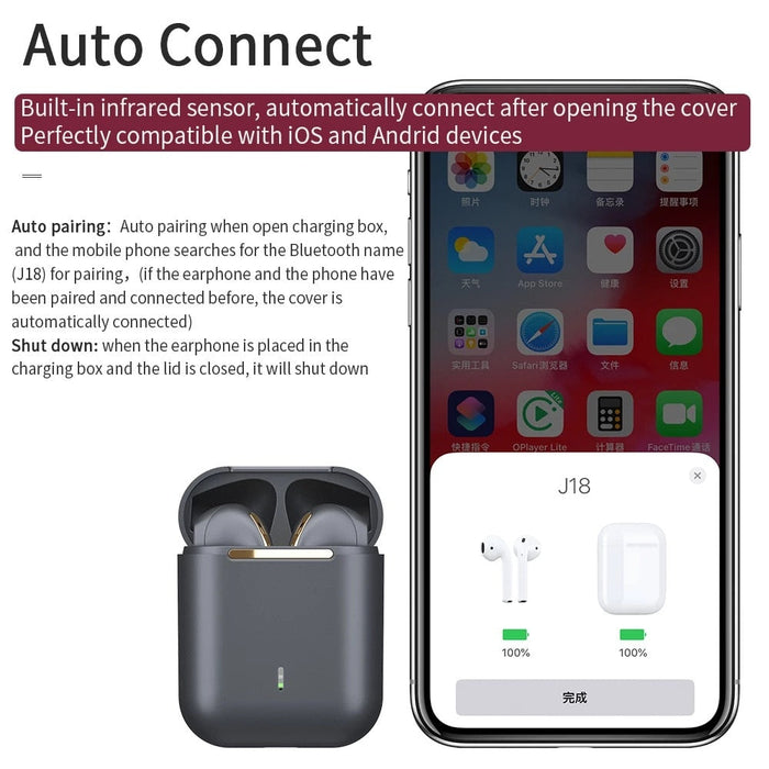 Bluetooth Earbuds, Dragon J-MAX Edition: dark gray, black wireless earbuds with charging case, minimal style