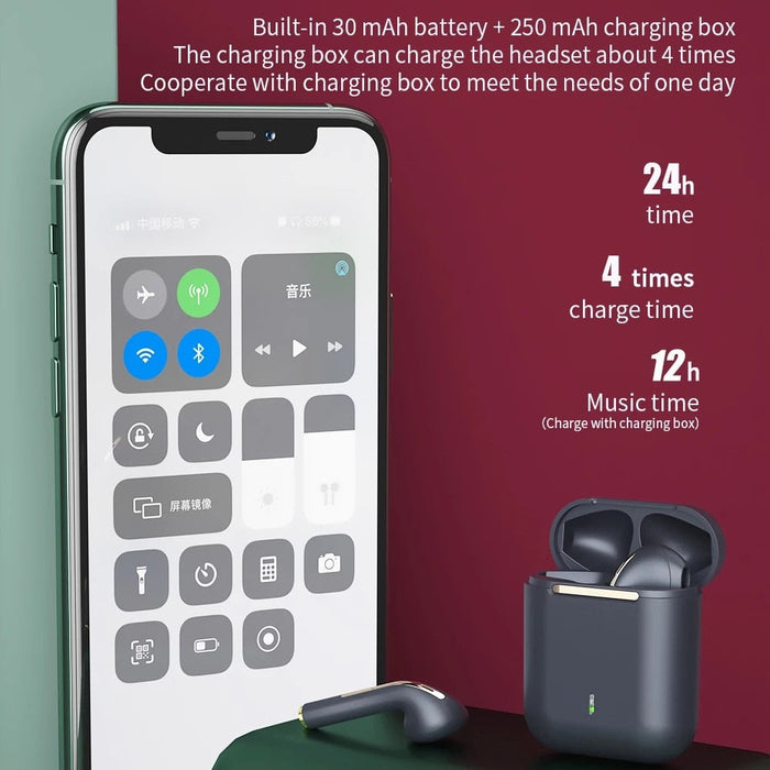 Bluetooth Earbuds, Dragon J-MAX Edition: dark gray, black wireless earbuds with charging case, minimal style
