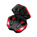 Bluetooth Earbuds with Fiery Red Dragon Design: black, red wireless earbuds with charging case, futuristic gaming-inspired st