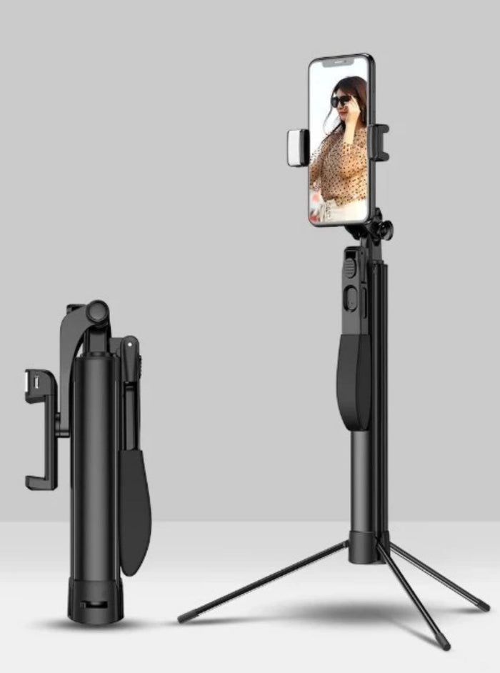 Bluetooth Mobile Phone Selfie Stick with Handheld Stabilization Feature: black, dark gray phone selfie stick/tripod mount, mi