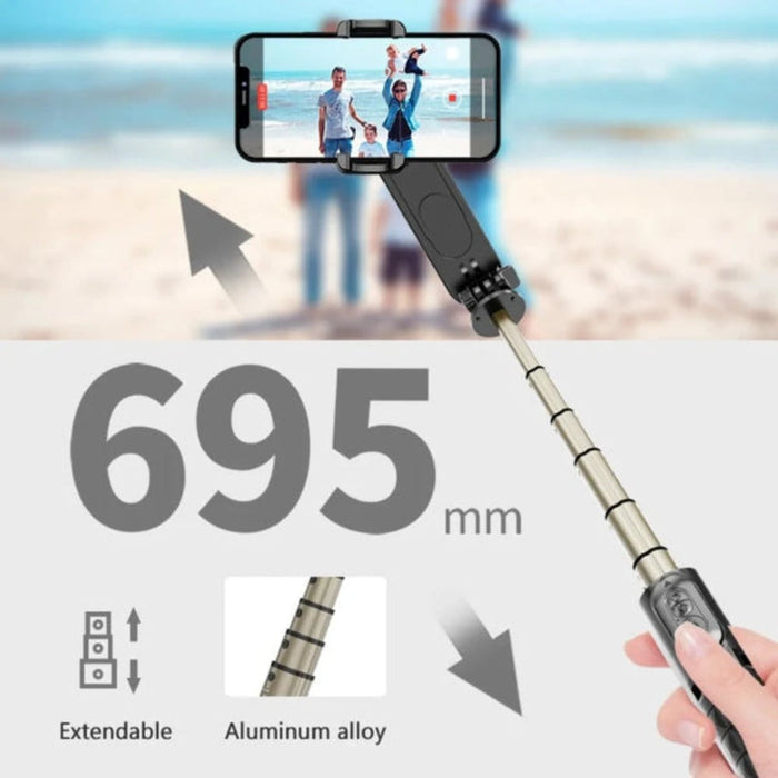 Bluetooth Selfie Stick with Portable Gimbal and Selfie Light: black, white selfie stick tripod with fill light and remote con